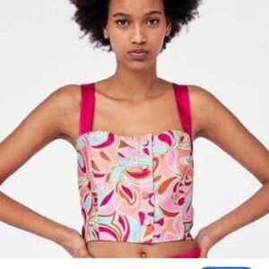 Zara Silky Crop Multi color Boho Hippie Top Size Large